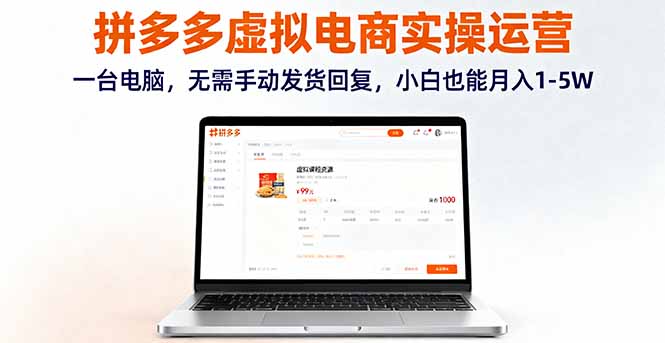 拼多多虚拟电商实操运营，一台电脑，无需手动发货回复，小白也能月入1-5W-shlyzo