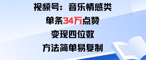 视频号分成计划新玩法：音乐情感类单条34W点赞，变现四位数，方法简单易复制-shlyzo