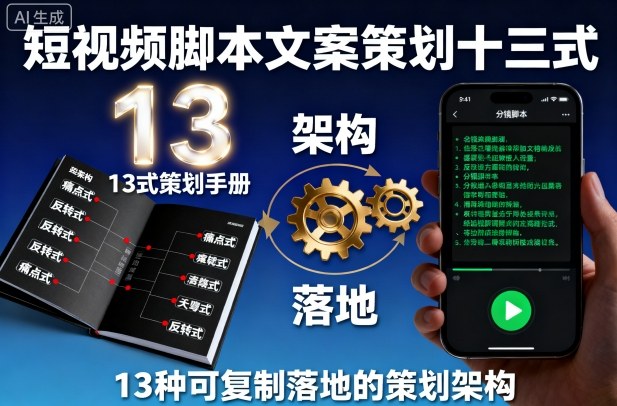 短视频脚本文案策划十三式，13种可复制落地的策划架构-shlyzo