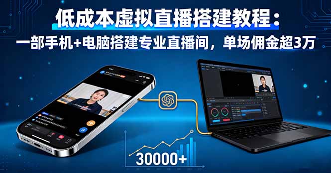 低成本虚拟直播搭建教程：一部手机+电脑搭建专业直播间，单场佣金超3万-shlyzo
