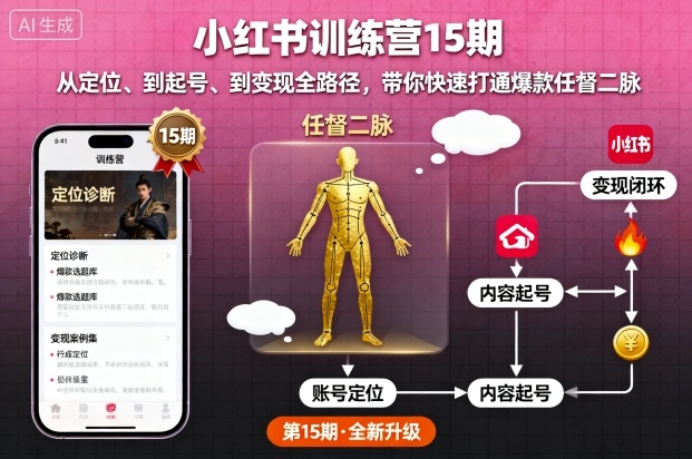 小红书训练营15期，从定位、到起号、到变现全路径，带你快速打通爆款任督二脉-shlyzo