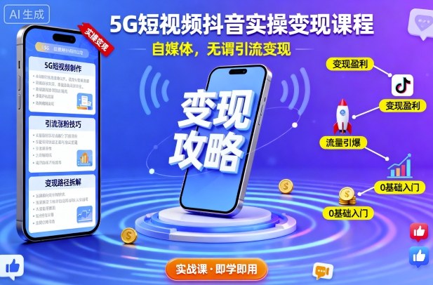 5G短视频抖音实操变现课程，自媒体，无谓引流变现-shlyzo