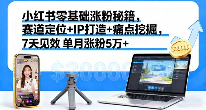 小红书零基础涨粉秘籍，赛道定位+IP打造+痛点挖掘，7天见效 单月涨粉5万+-shlyzo