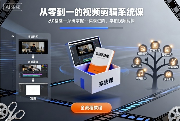 从零到一的视频剪辑系统课，从0基础–系统掌握–实战进阶，学拍视频剪辑-shlyzo